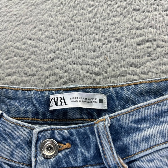 Zara Jeans Womens 0 Blue Denim Cotton Straight Faded Stretch Distressed Raw-Hem - Picture 4 of 11